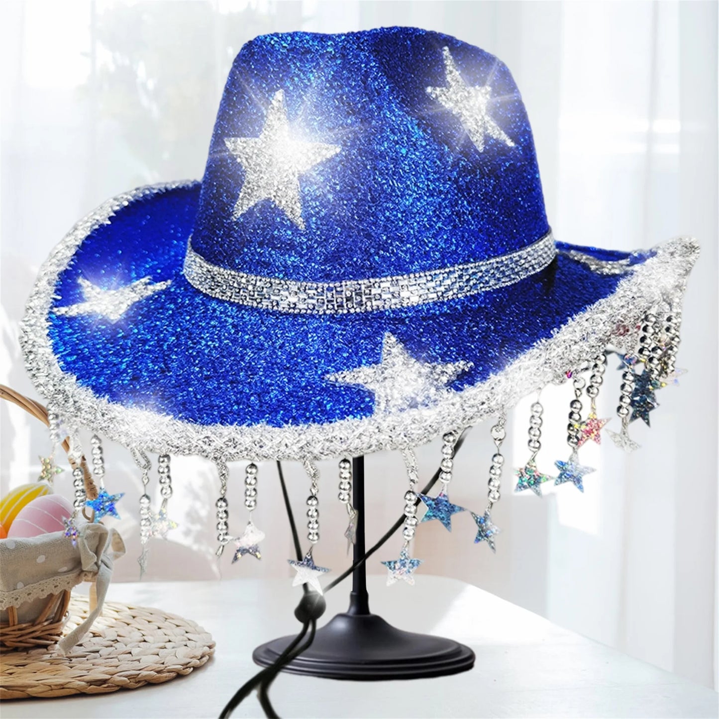 Glitter Western Hat With Rhinestone Embellishments