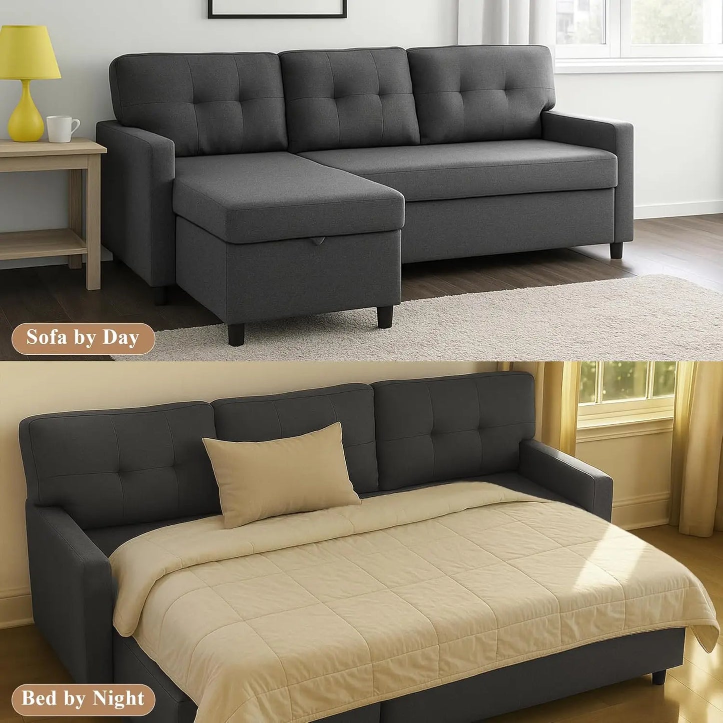 HUANZHUANG Sleeper Sofa with Storage Chaise L Shaped Sectional