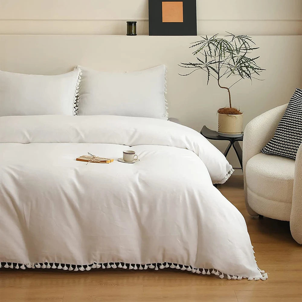 Simple Opulence Boho Linen Cotton Bedding Set With Tassels