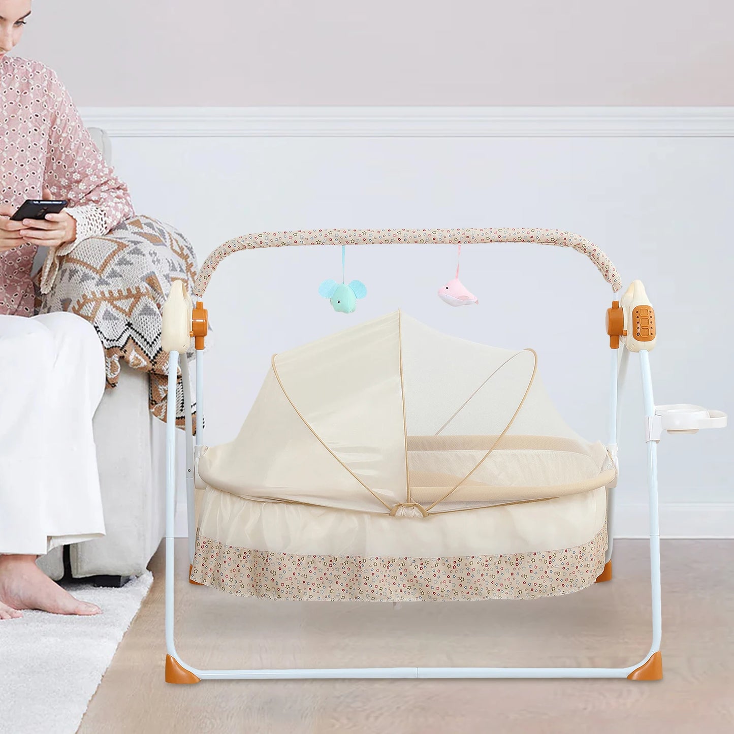 Foldable Electric Baby Cradle With Music Dual Control Mosquito Net