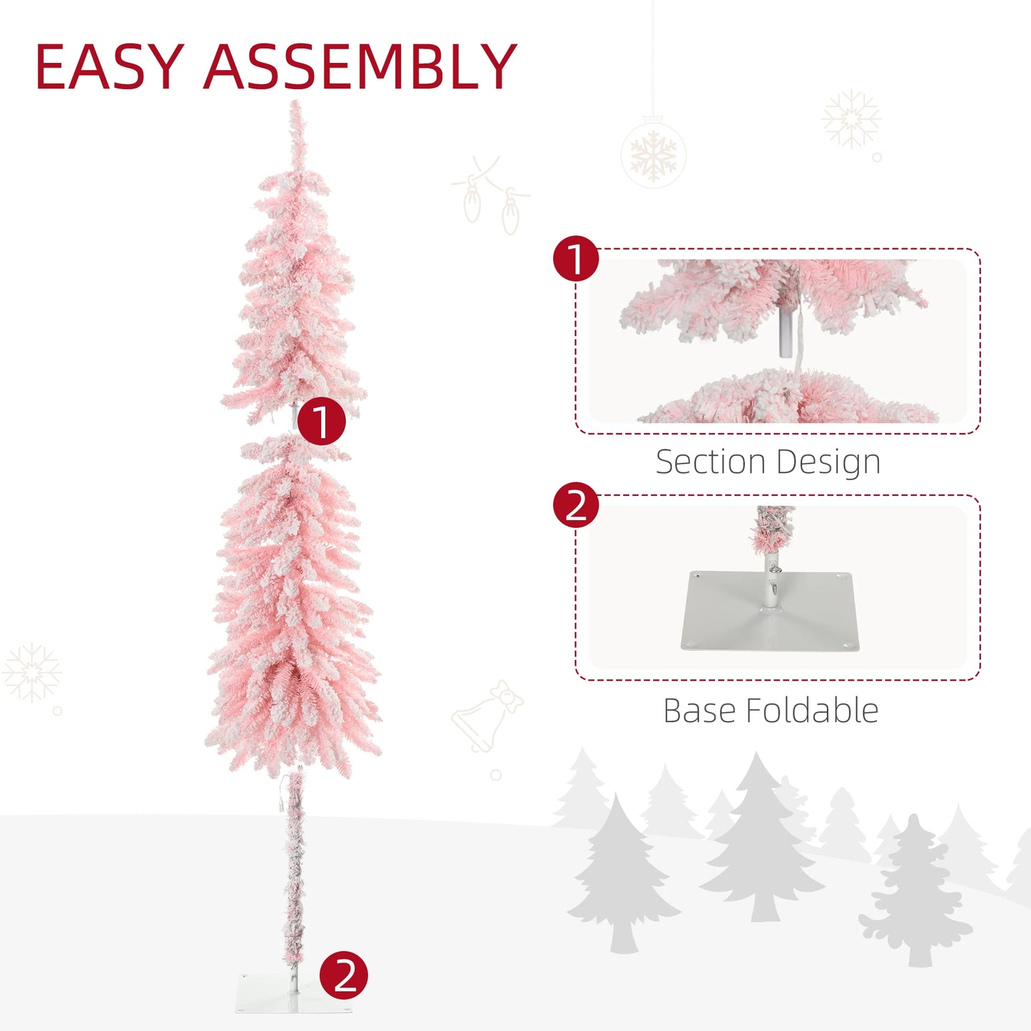HomCom Pencil Prelit Artificial Christmas Tree With Snow Flocked Branches