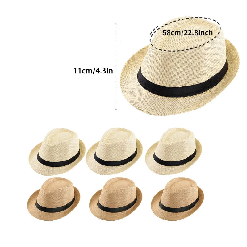 XMSJ Straw Fedora Hat Unisex Panama Rollup Wedding