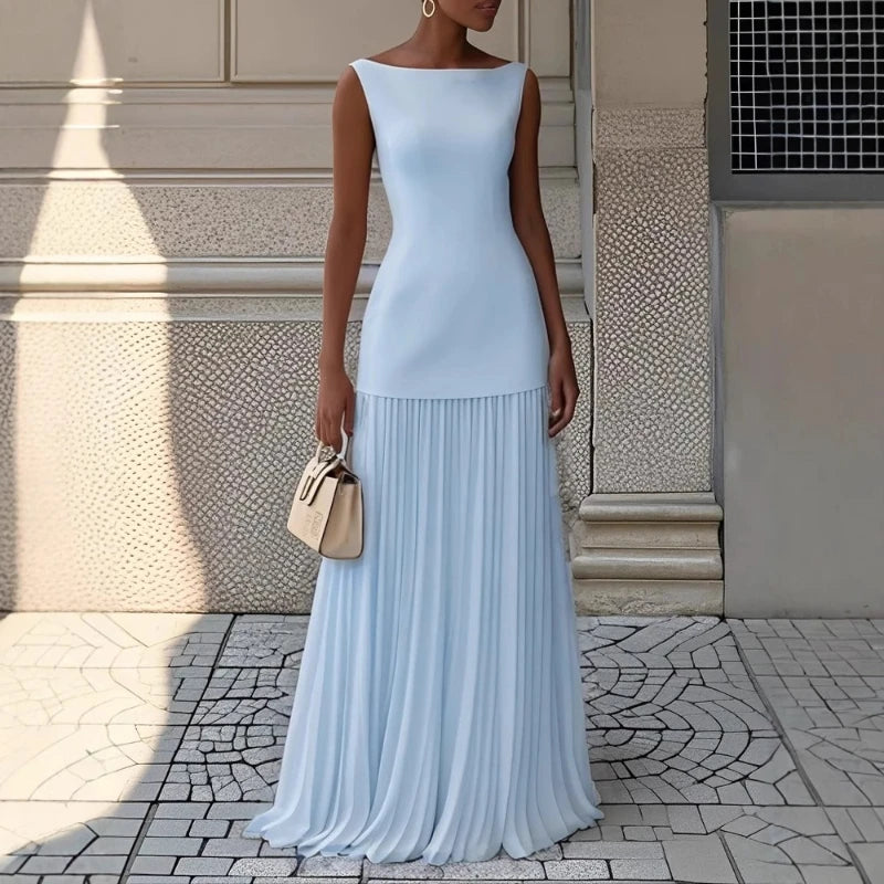 Elegant Women's Two-Piece Pleated Dress Set With Vest Overskirt
