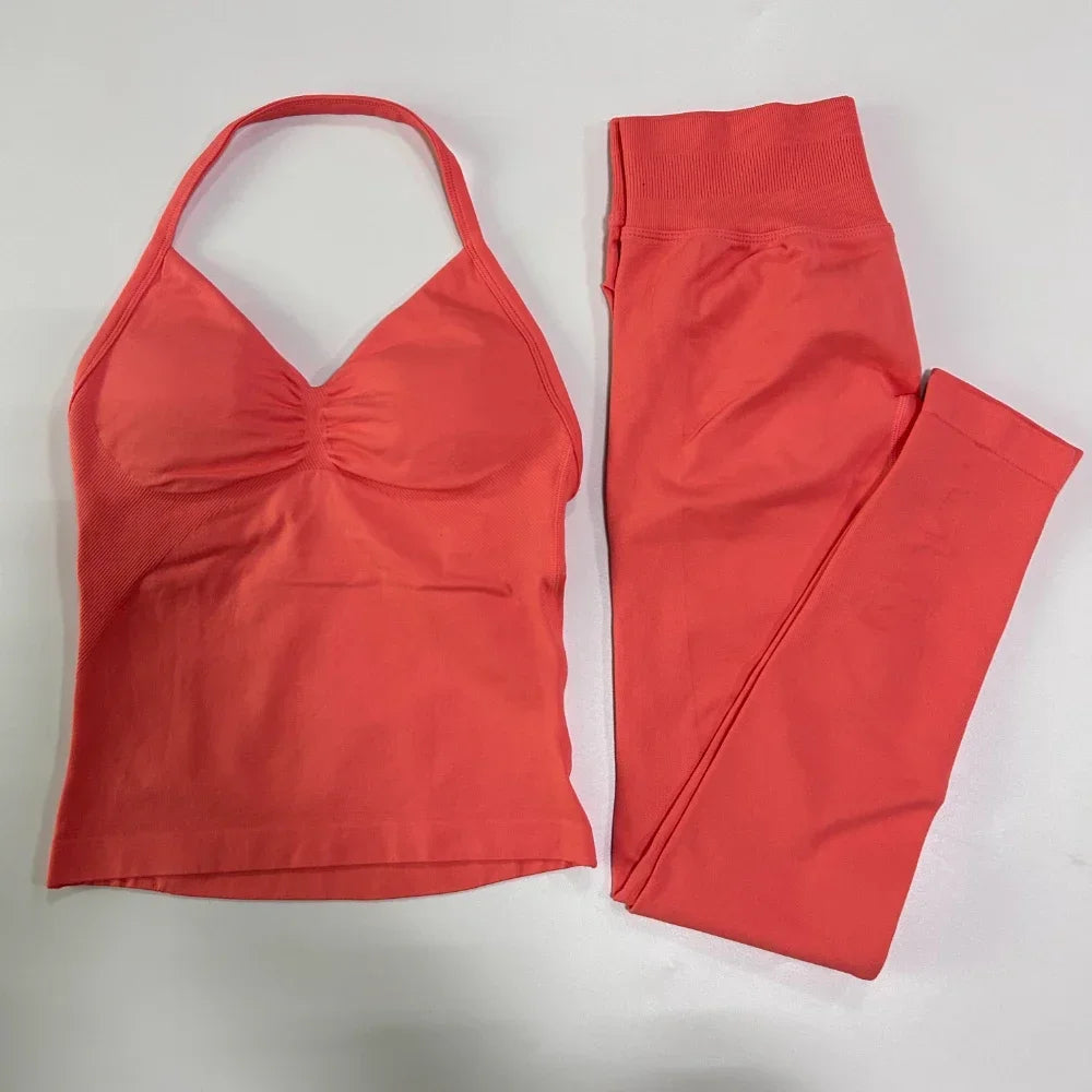 Seamless Gym Set Women Tank Top High Waist Leggings Workout
