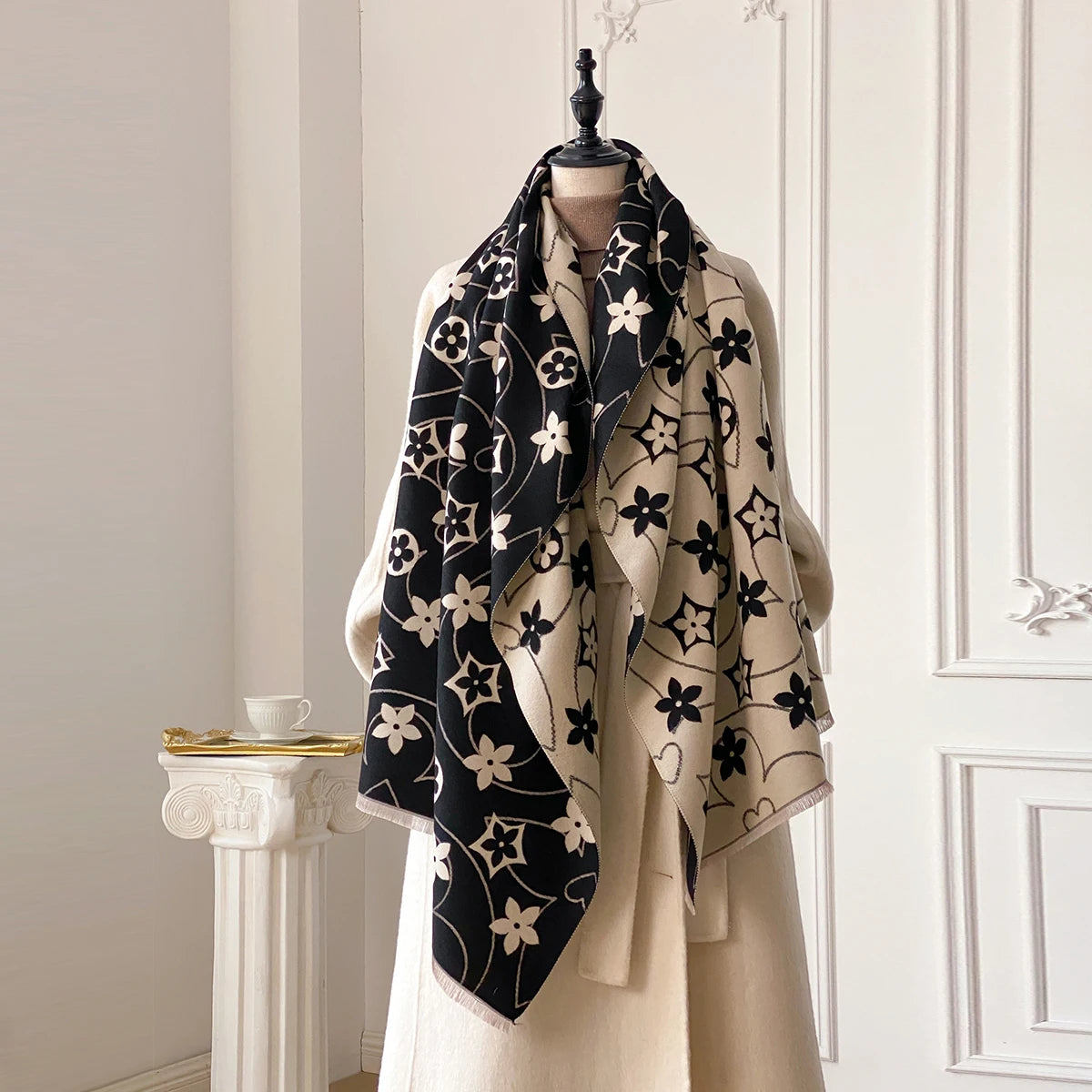 Warm Winter Jacquard Shawl For Women With Imitation Cashmere