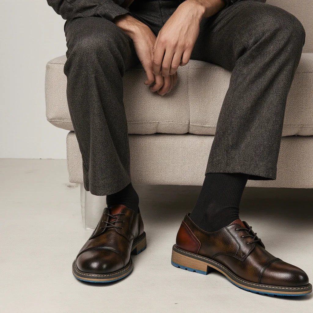 Hecrafted Retro Men Derby Shoes Classic Leather Casual