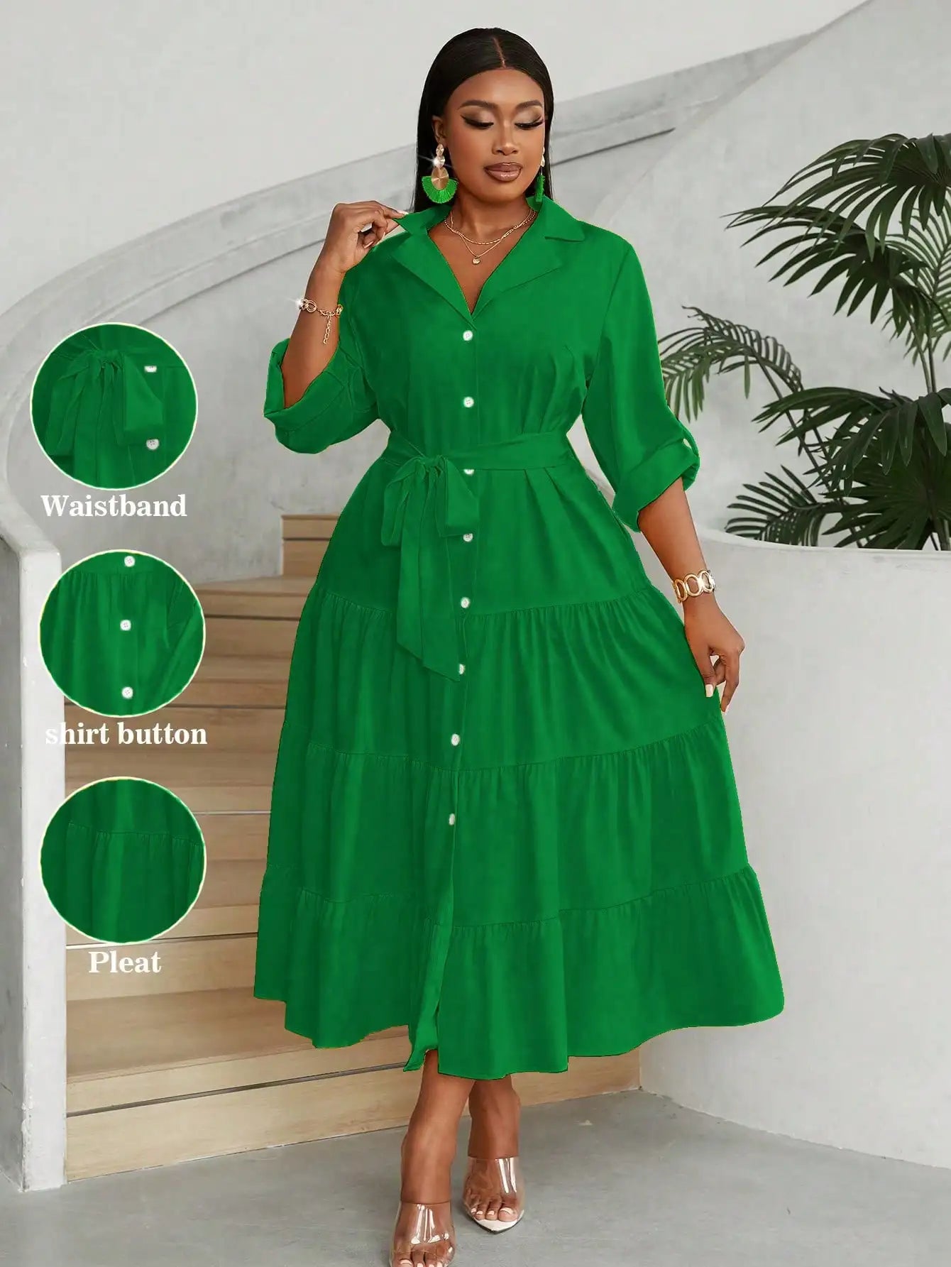 Casual Front Button Shirt Dress Maxi For Women Everyday Wear