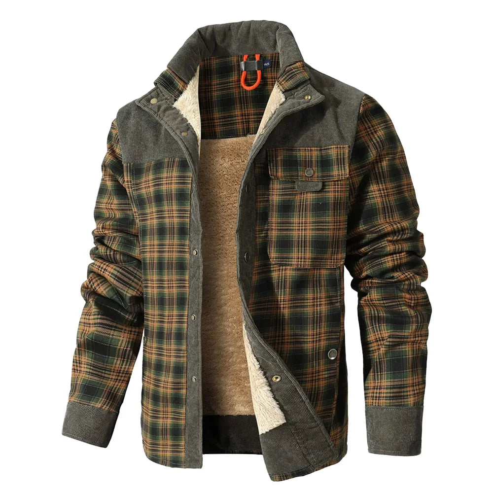 NONECN Men's Plaid Sherpa Lined Winter Bomber Jacket