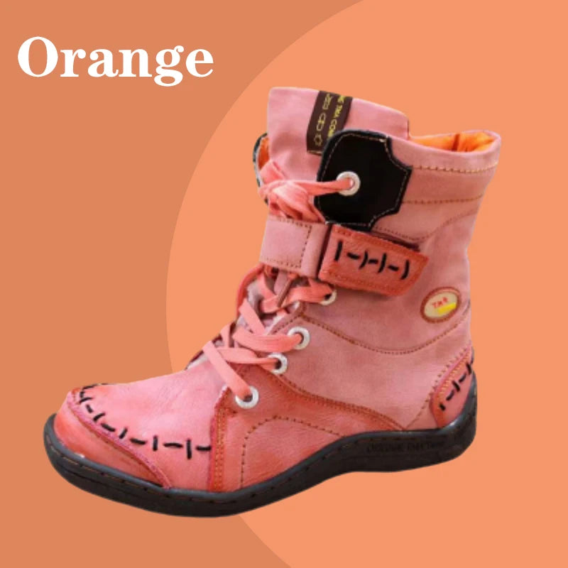 TMA EYES Womens Winter Leather Boots With Slip On Closure