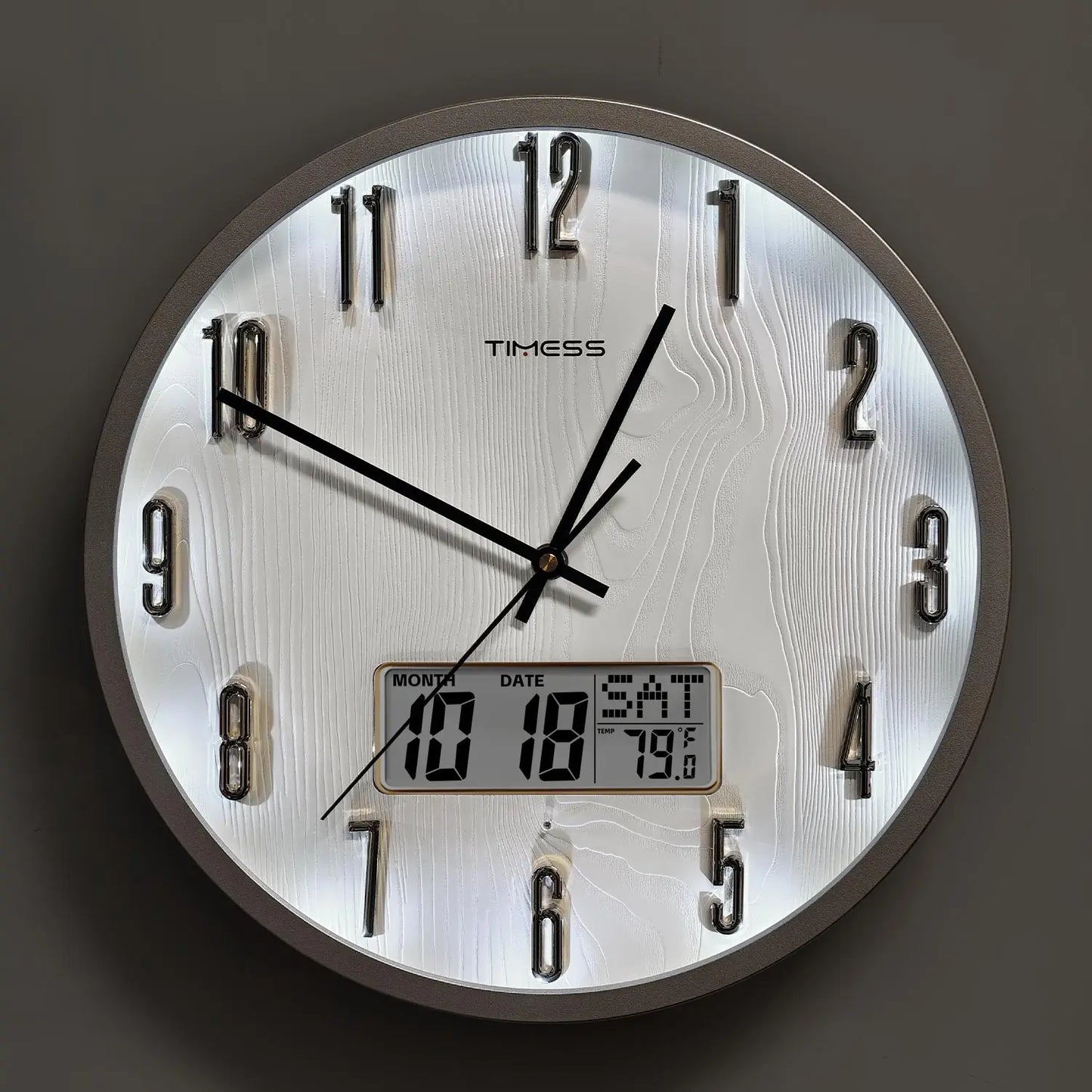 TIMESS Luminous Voice Activated Wall Clock With Perpetual Calendar