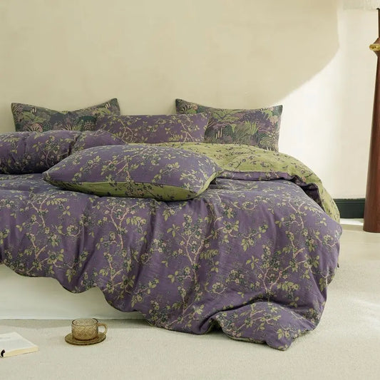 Muslin Duvet Cover Set 100 Washed Cotton Floral Jacquard