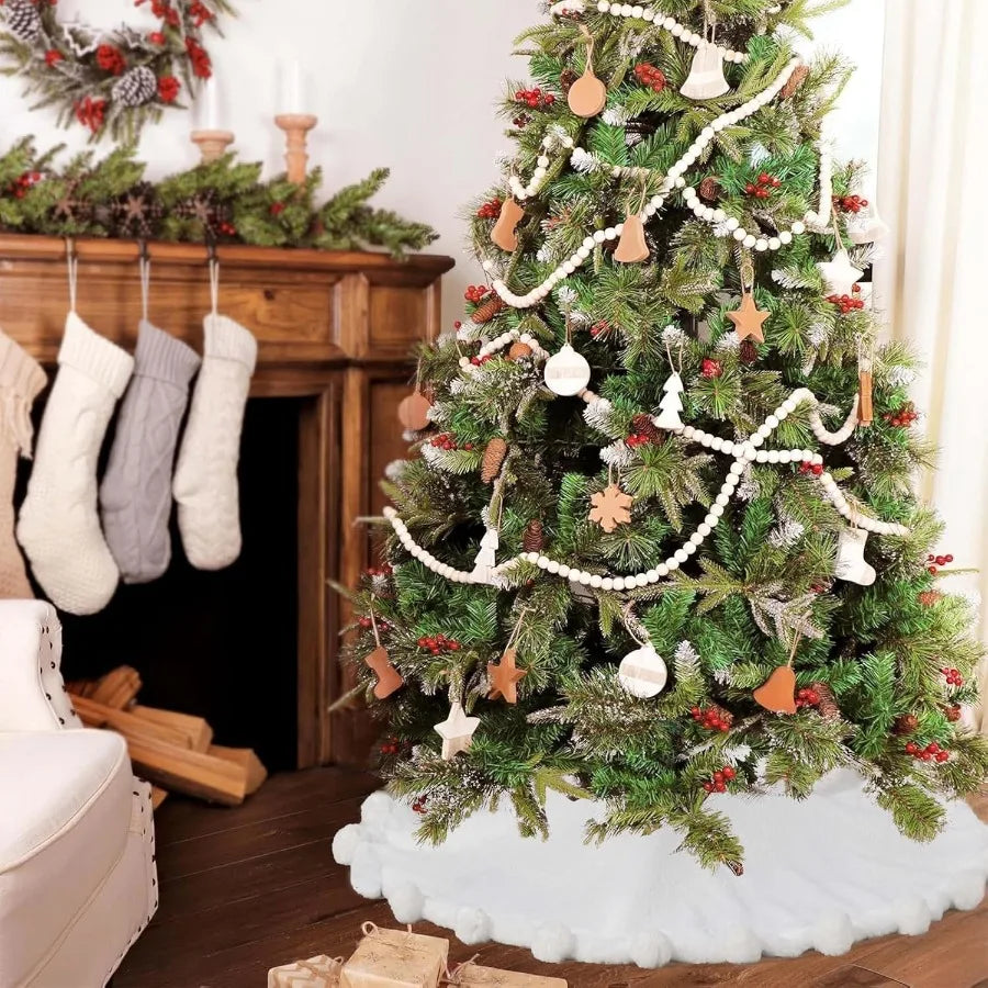 Soft Faux Fur Christmas Tree Skirt With Pom Pom Accents