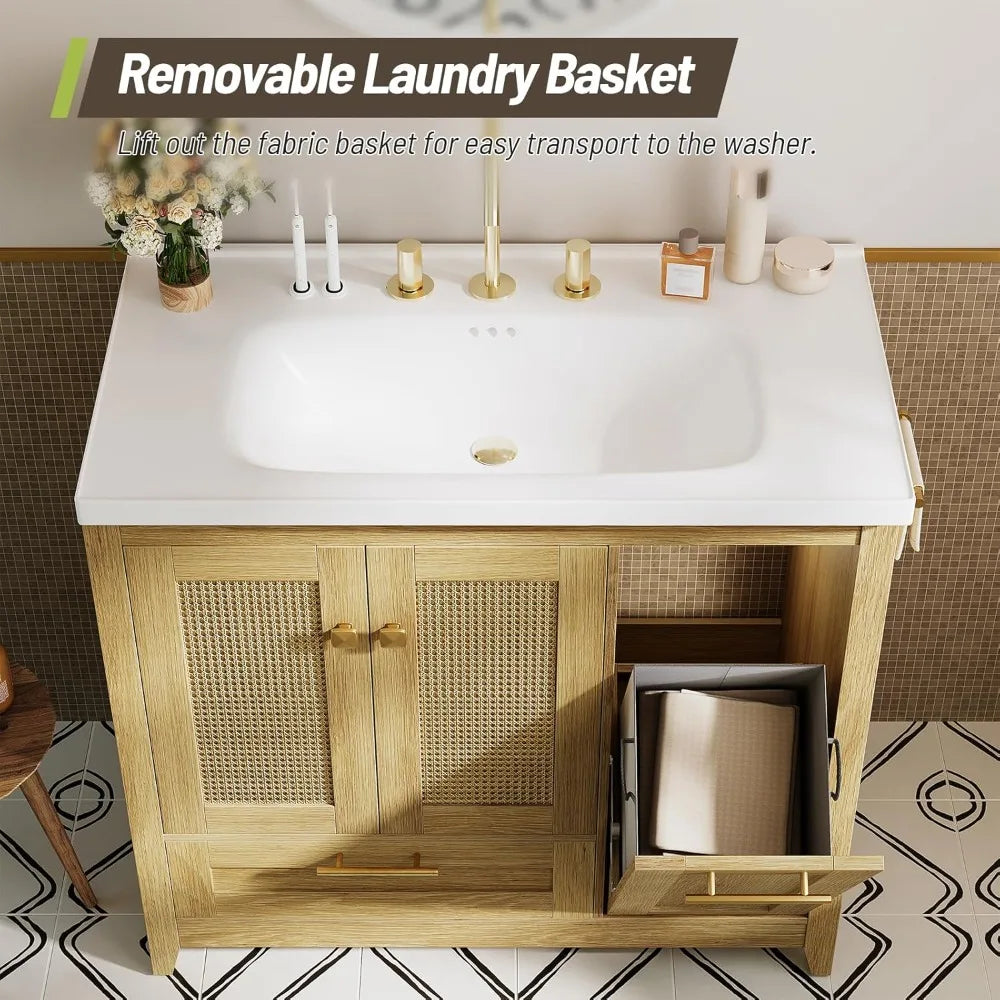 Freestanding Bathroom Vanity With Ceramic Sink And Storage