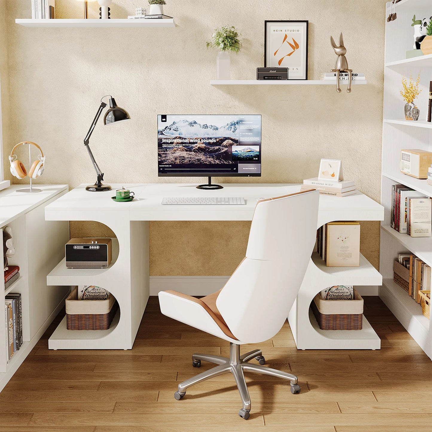 Tribesigns Modern Executive Office Desk With Storage Shelves For Home Office Computer Workstation