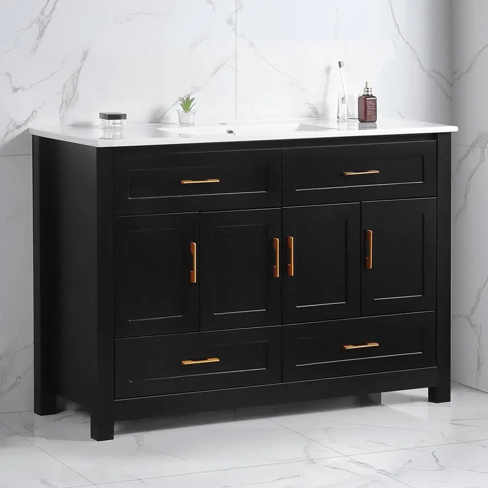 Modern Vanity Cabinet With Sink, 4 Drawers, Soft Close Doors