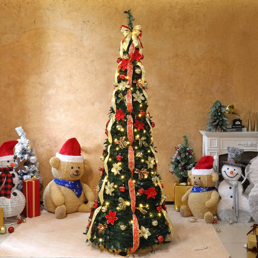 Artificial Christmas Tree With Warm Lights And Ornaments