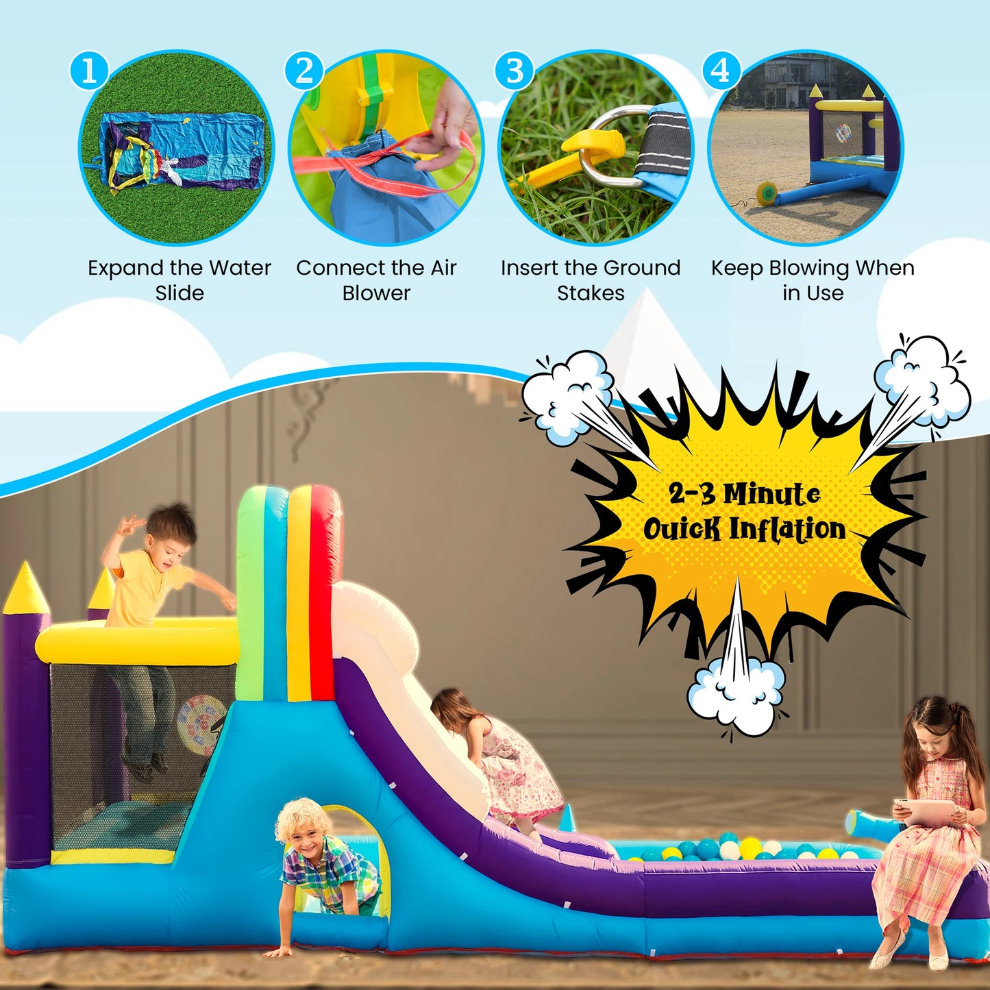 RTS Inflatable Water Slide Bounce House For Kids Party