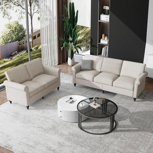 Combination Modern Linen Sofa And Loveseat Set 3 Piece