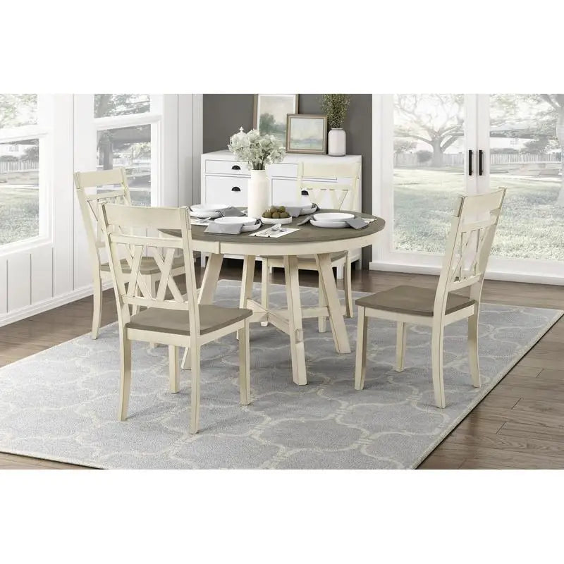 Contemporary Farmhouse Round Dining Set 5 Piece Table And 4 Chairs