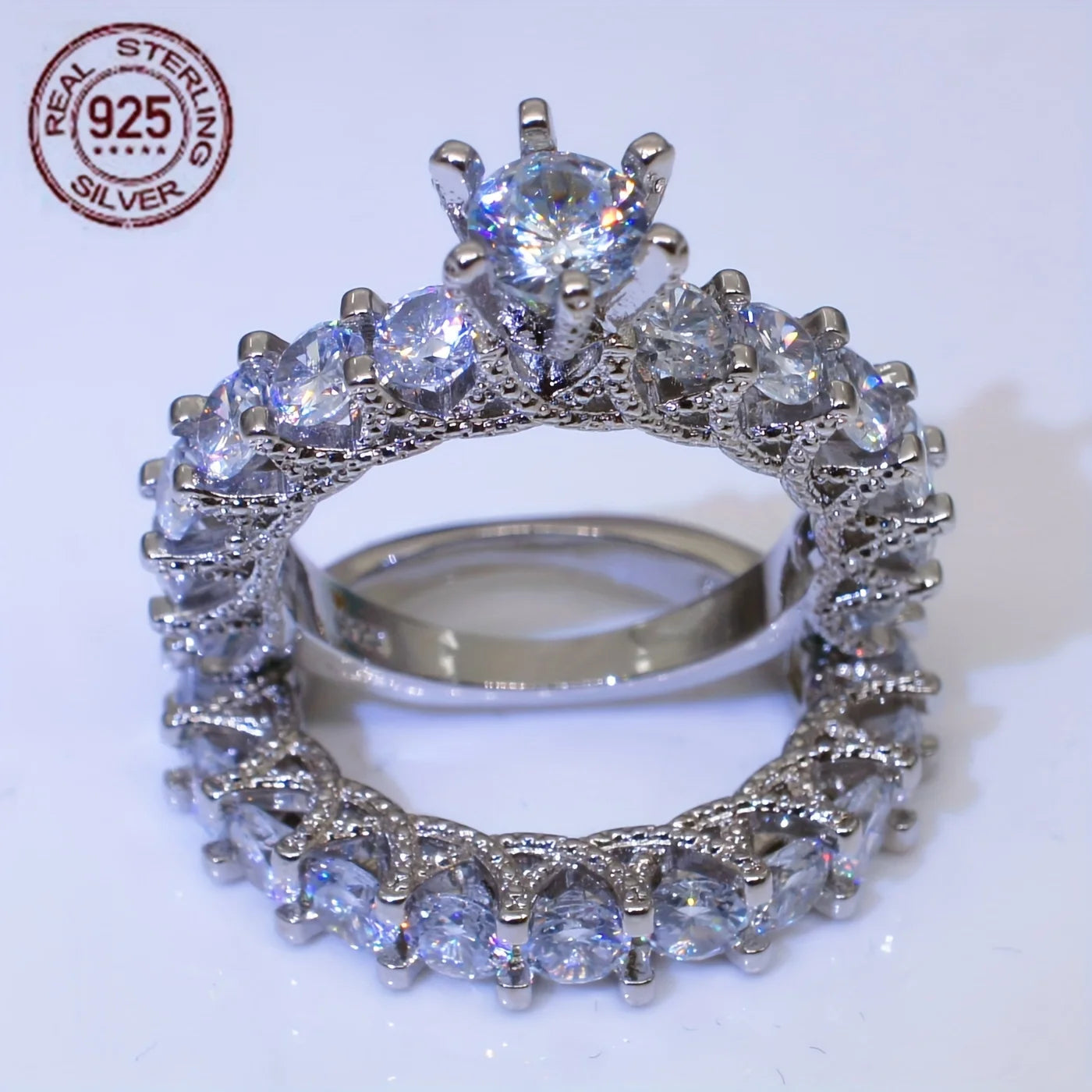 WPOOCC Classic Zircon Wedding Ring Set For Women 925 Silver
