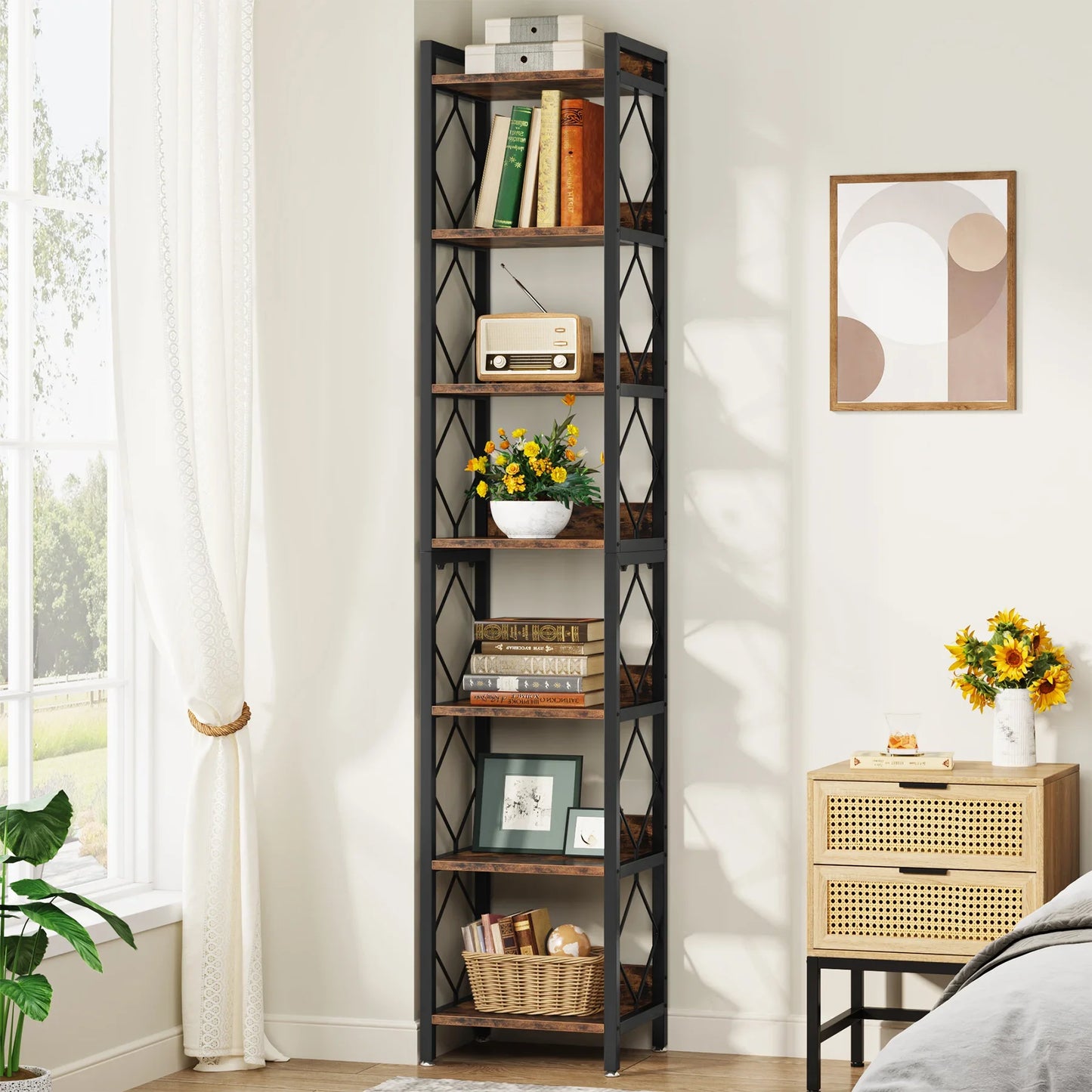 Tribesigns 7-Tier Slim Bookshelf For Small Spaces Freestanding Display