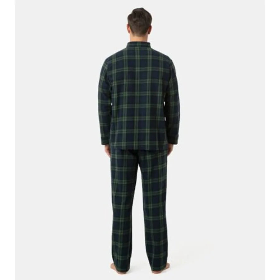 Men's Plaid Pajama Set Long Sleeve Top And Pants Sleepwear