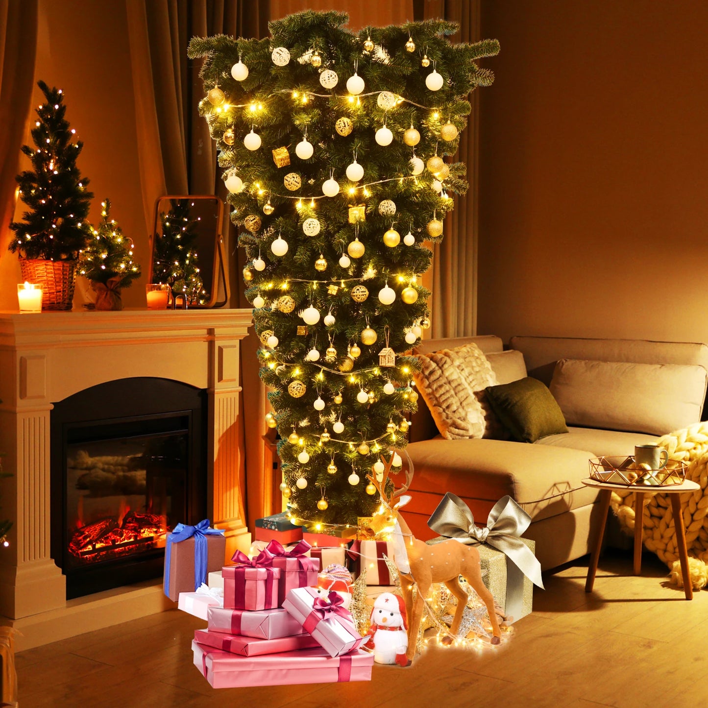 LIFEZEA Upside Down Christmas Tree Artificial For Home Office