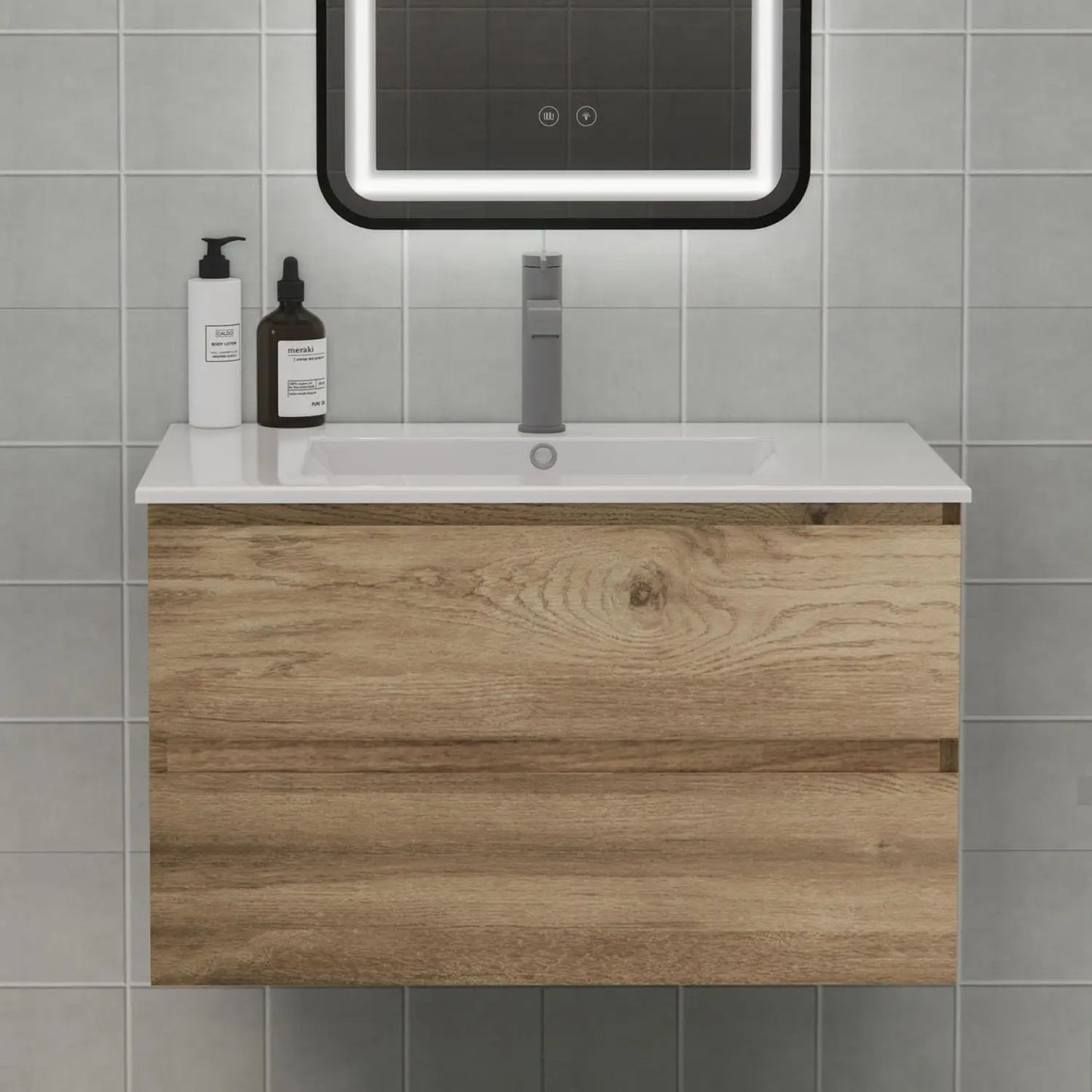 Floating Bathroom Vanity With Sink, Moisture-Resistant MDF, Soft-Close Drawers