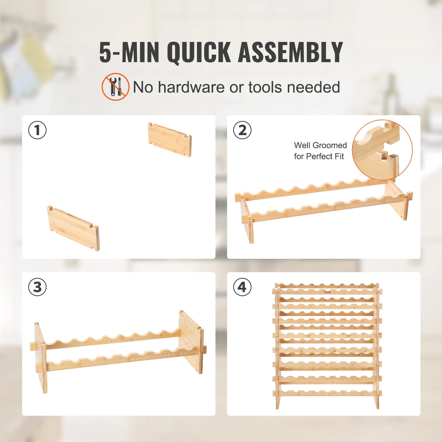 SucceBuy Eight Tier Bamboo Stackable Wine Rack Free Standing