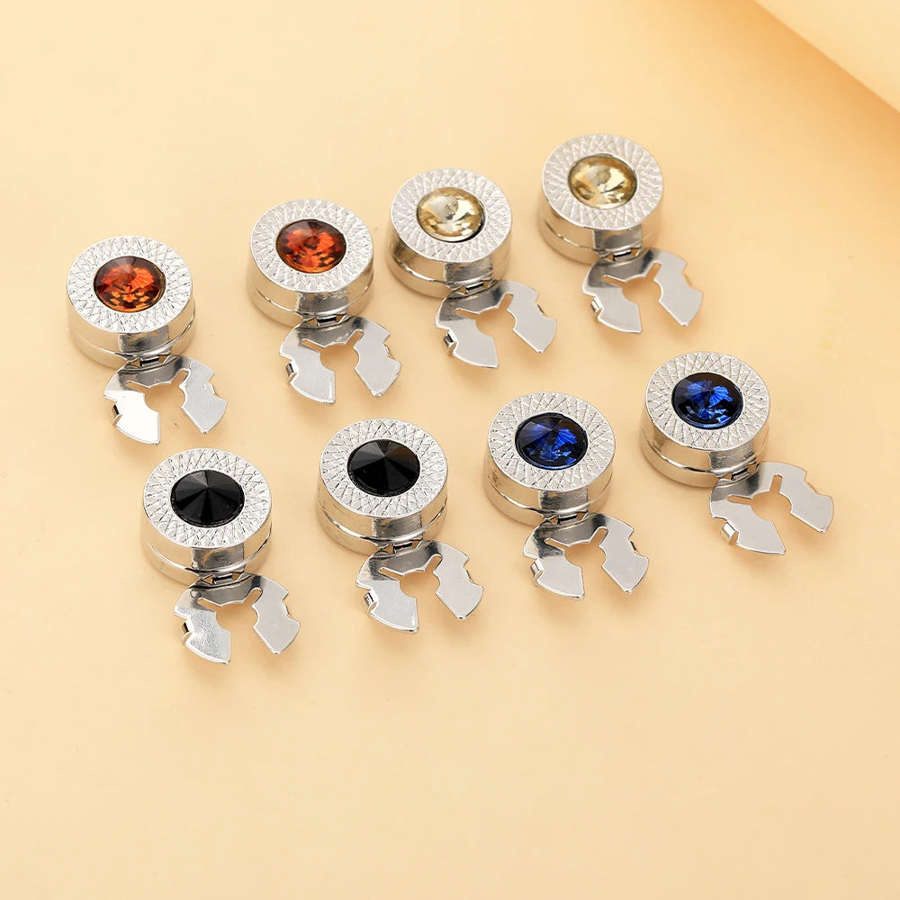 Crystal Design Round Cufflinks Silver Plated Zinc Alloy