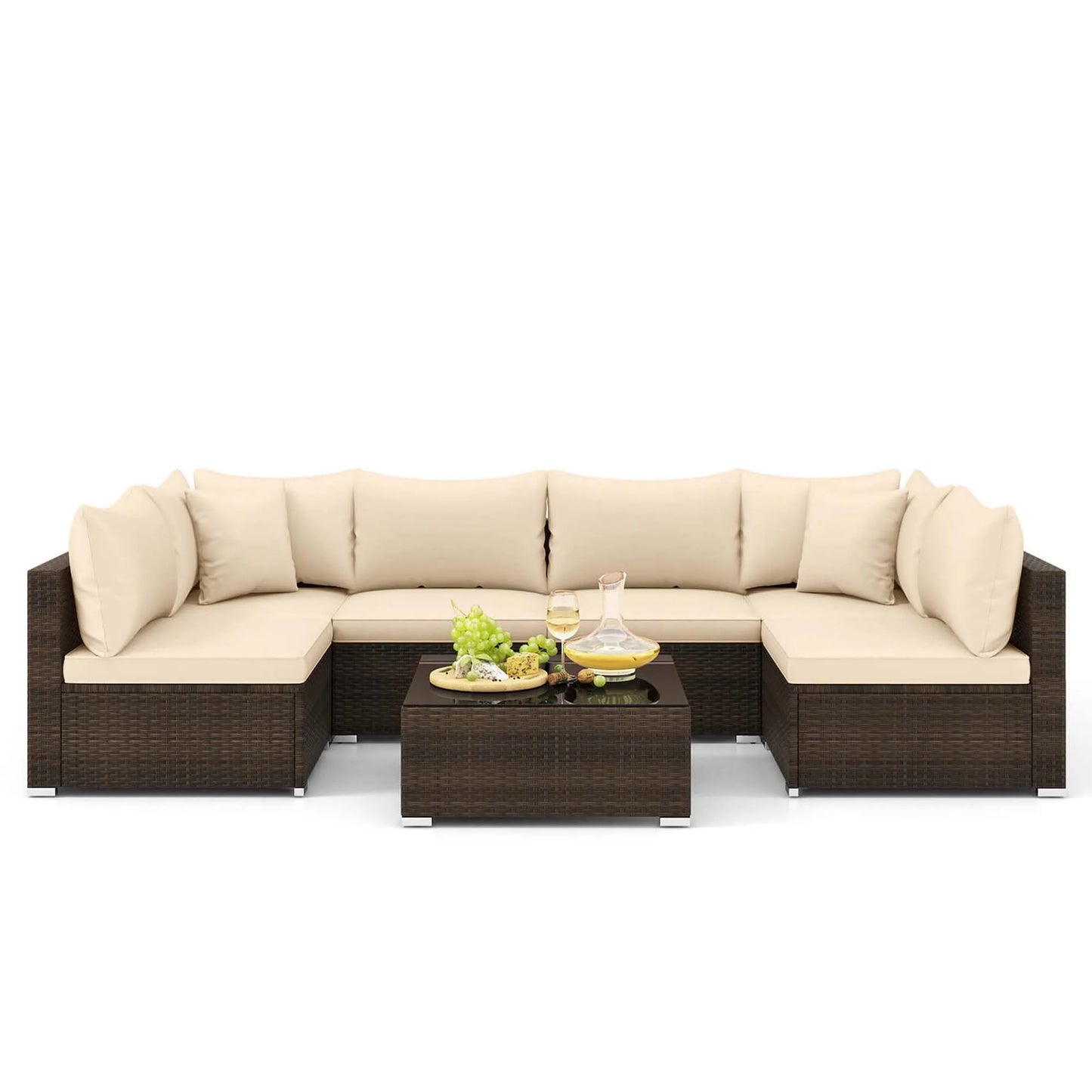 Homasis 7 Piece Patio Rattan Furniture Set Cushioned Sofa