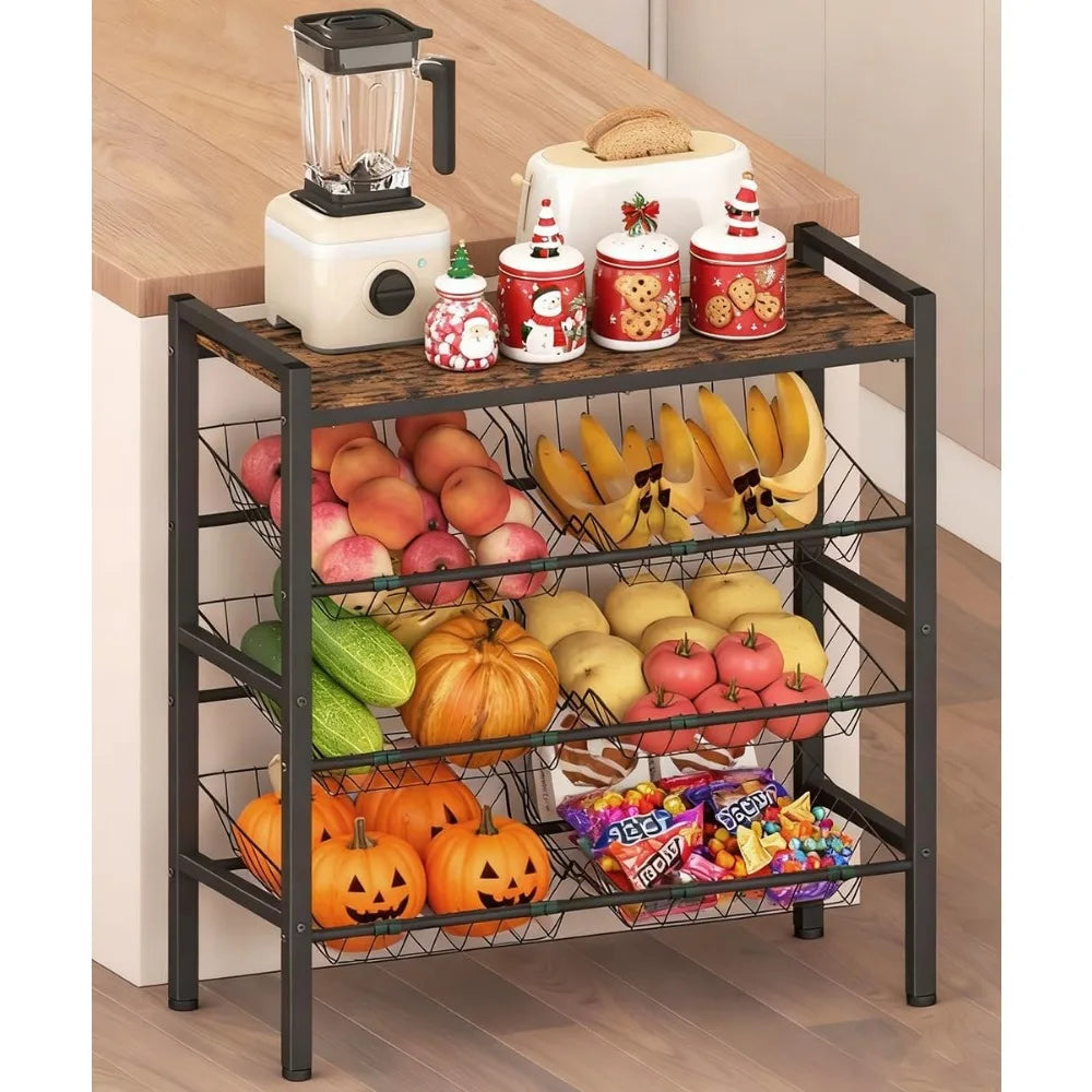 NBVCX 4 Tier Fruit and Vegetable Basket Rack Freestanding