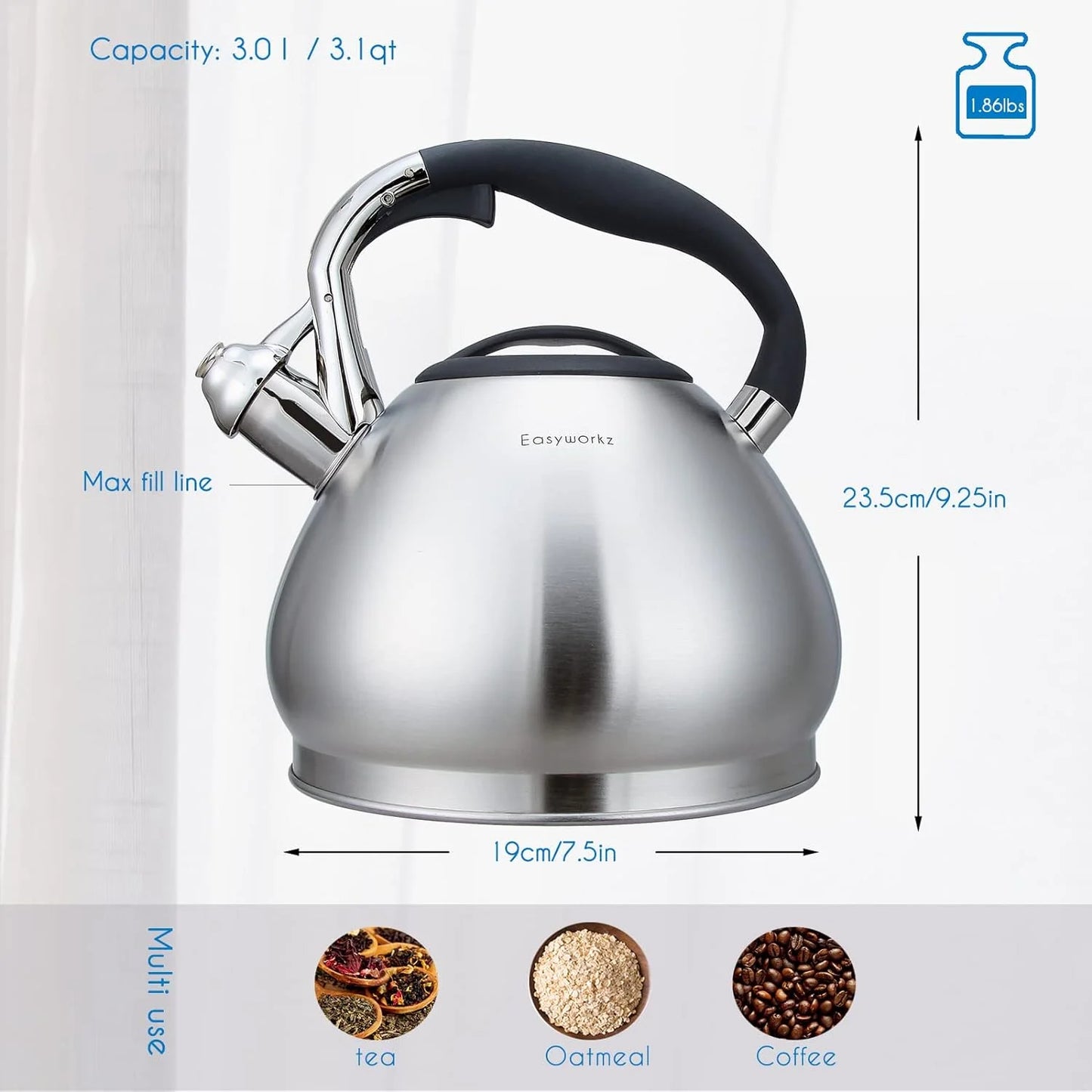 Easyworkz Whistling Stovetop Kettle Stainless Steel Tea Pot