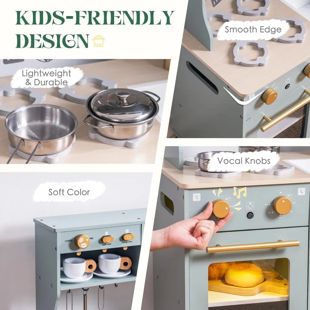 Robud Play Kitchen Wooden Pretend Set For Preschoolers