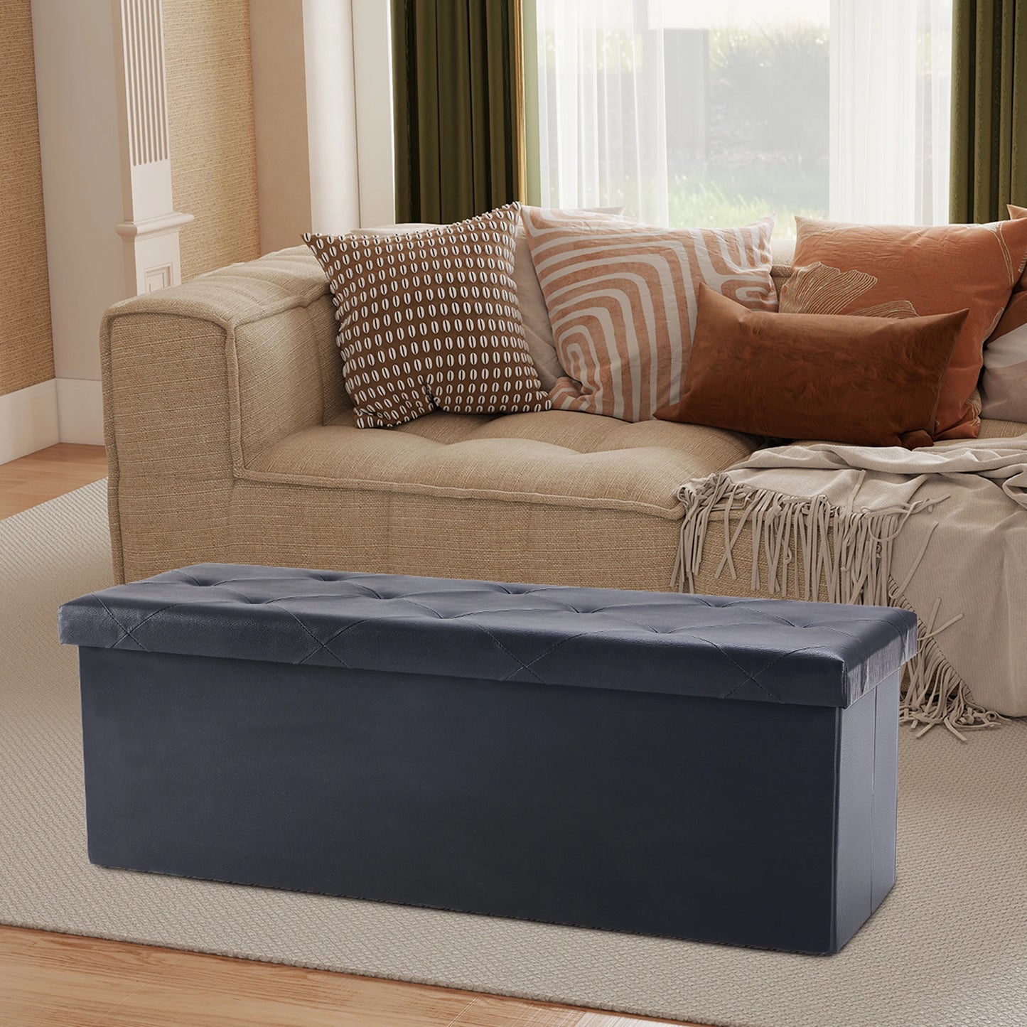 JHK Leather Storage Ottoman Bench With Toy Box Living Room