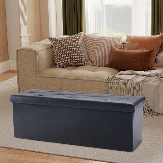 JHK Leather Storage Ottoman Bench With Toy Box Living Room