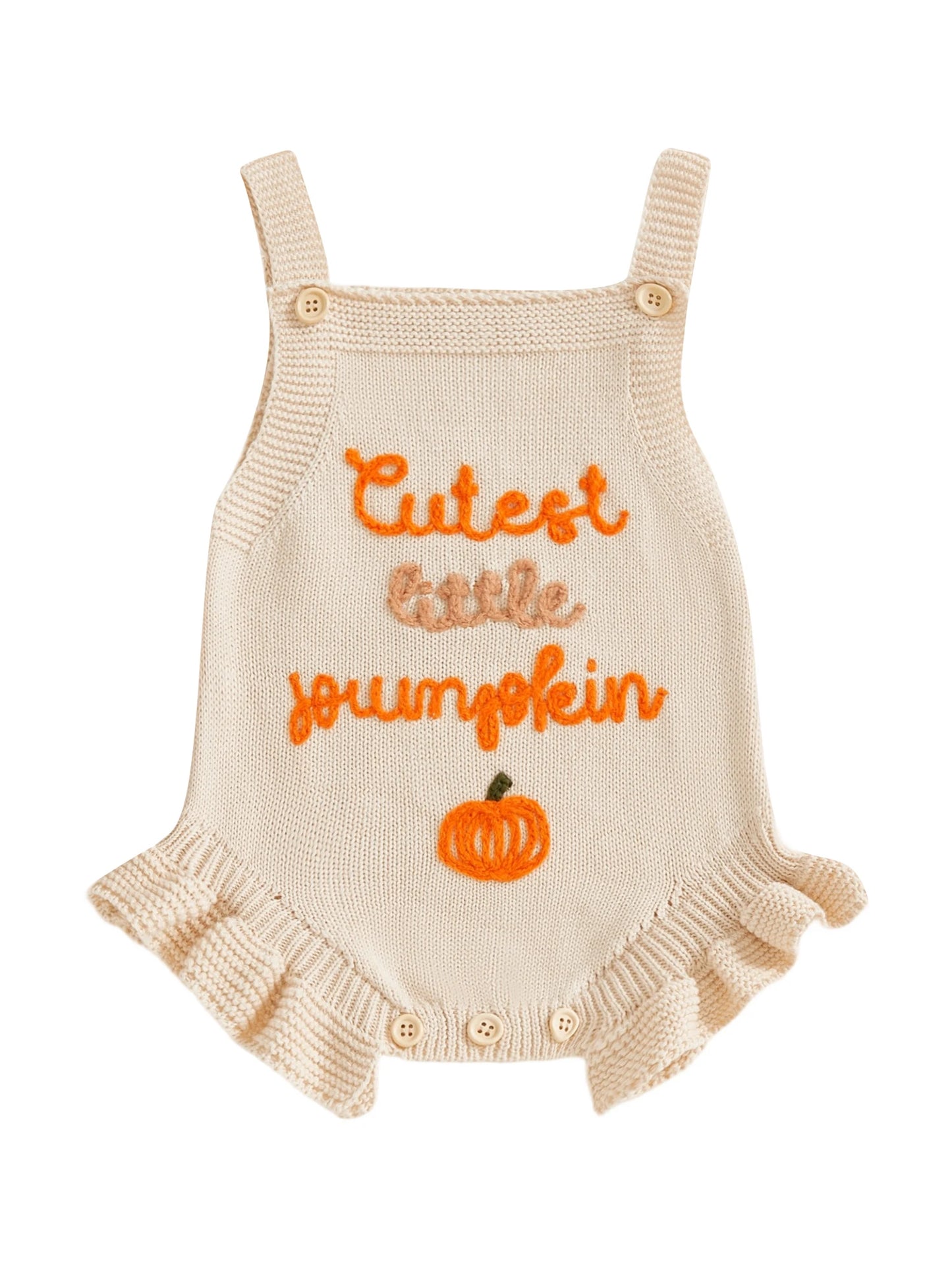 Infant Girl Sleeveless Knit Romper With Pumpkin Embroidery Bodysuit