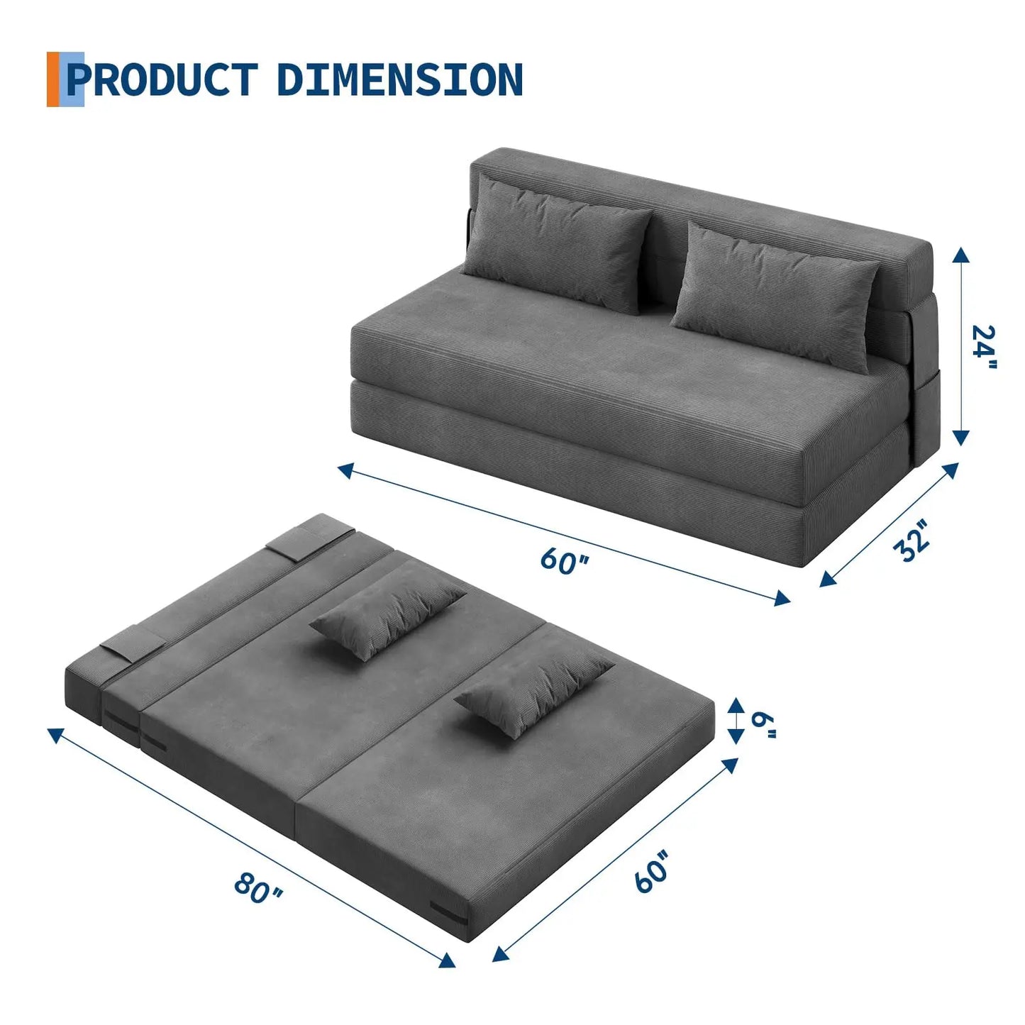 HobbyLane Corduroy Folding Sofa Bed 4 In 1 Convertible Loveseat
