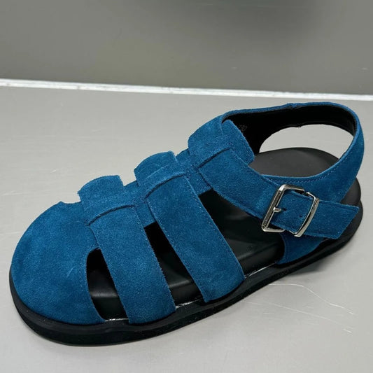 Autuspin Retro Women Genuine Leather Flat Sandals Buckle Comfort