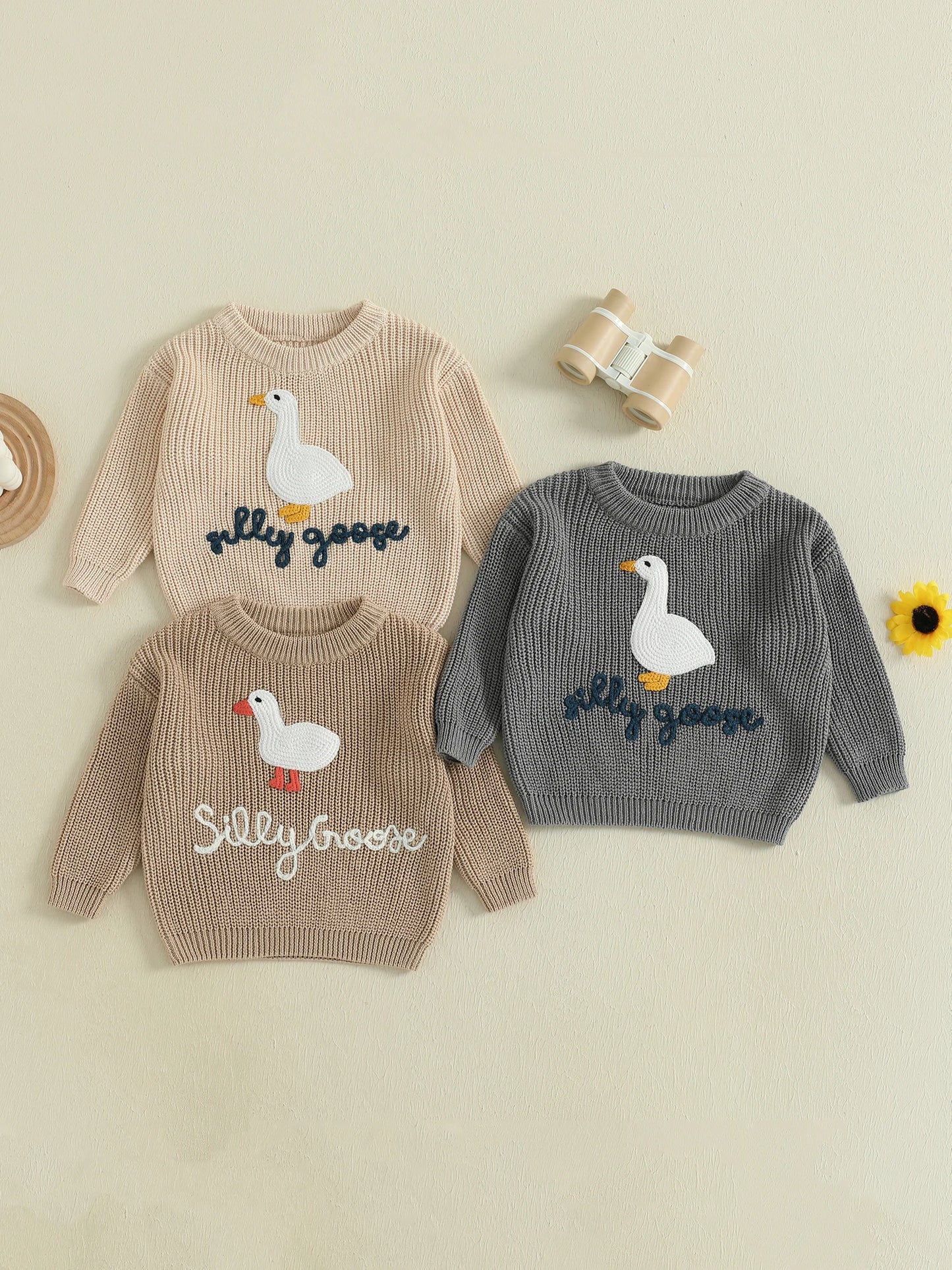 Infant Toddler Duck Sweater Unisex Embroidered Crewneck Knit Top