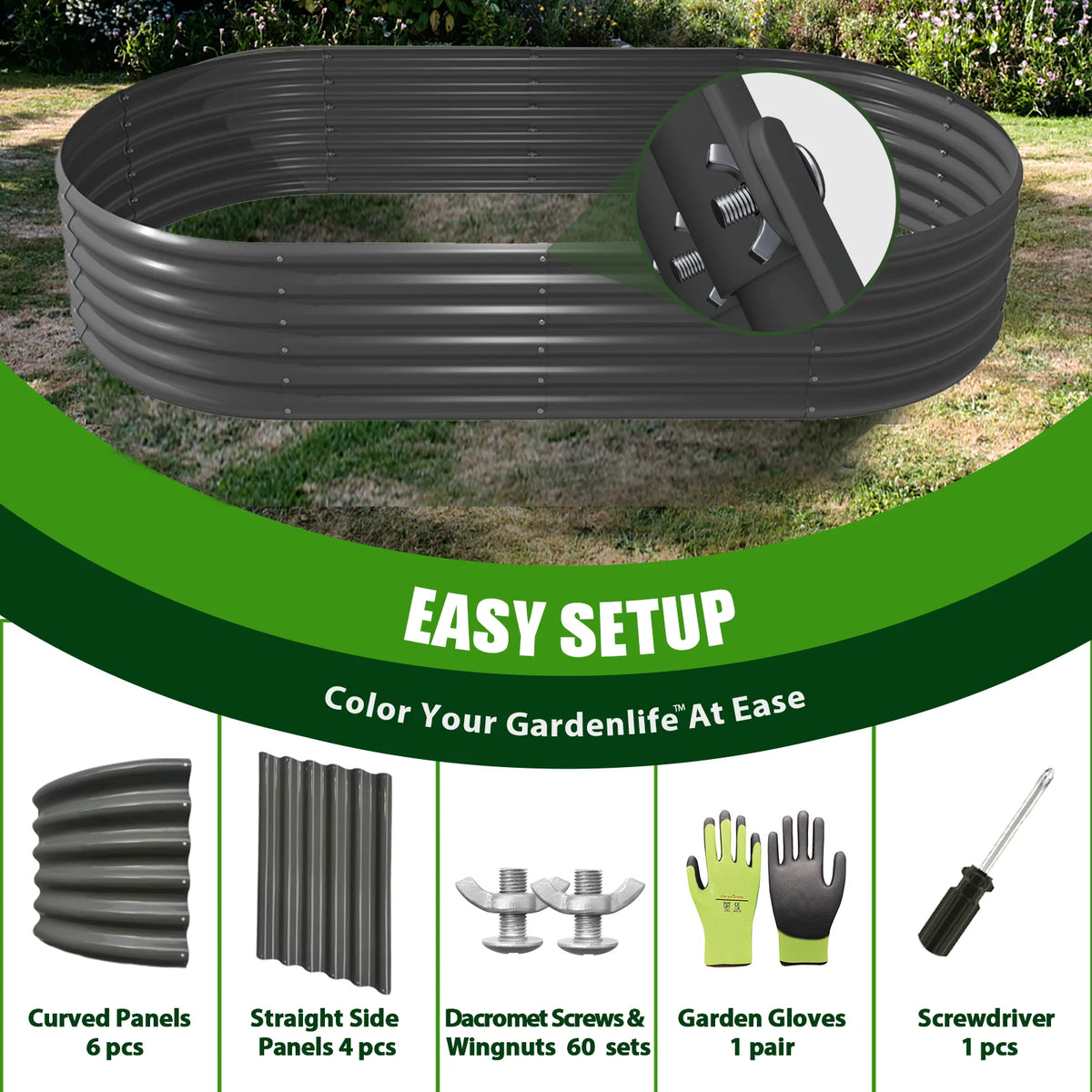 Tramull Galvanized Oval Raised Garden Bed Planter
