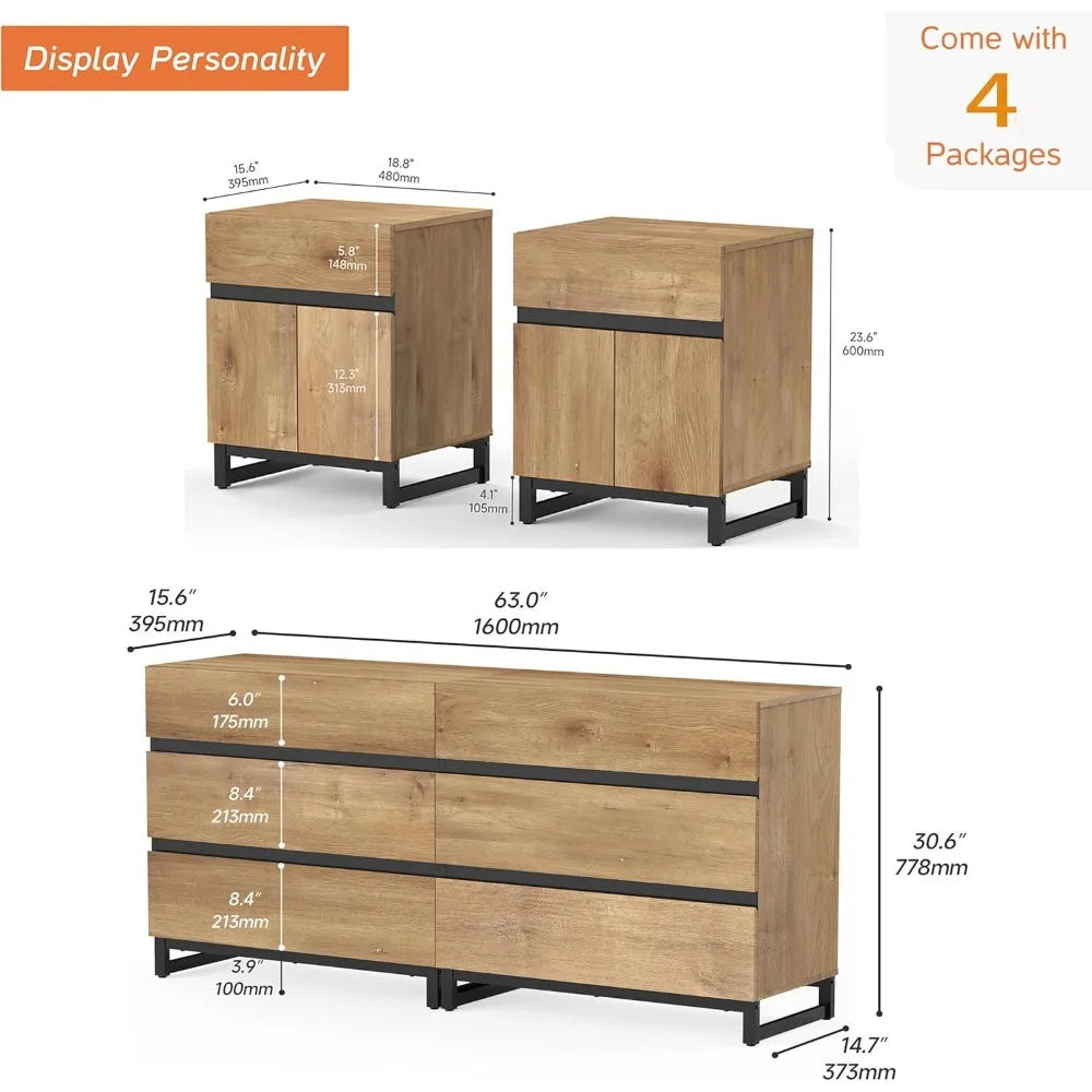 MKDK Dresser And Nightstand Set 3 Piece Bedroom Storage Solution