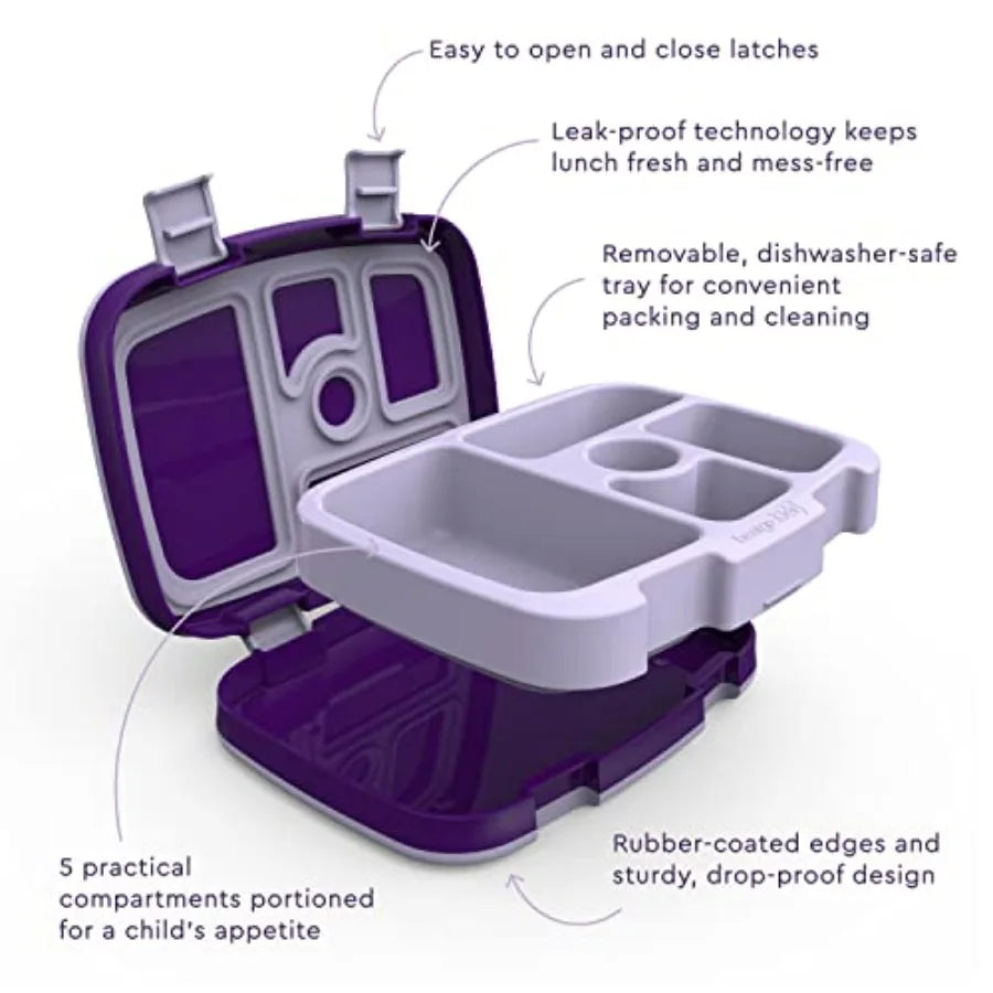 Kids Prints 5-Compartment Bento Lunch Box Set With Utensils Unicorn