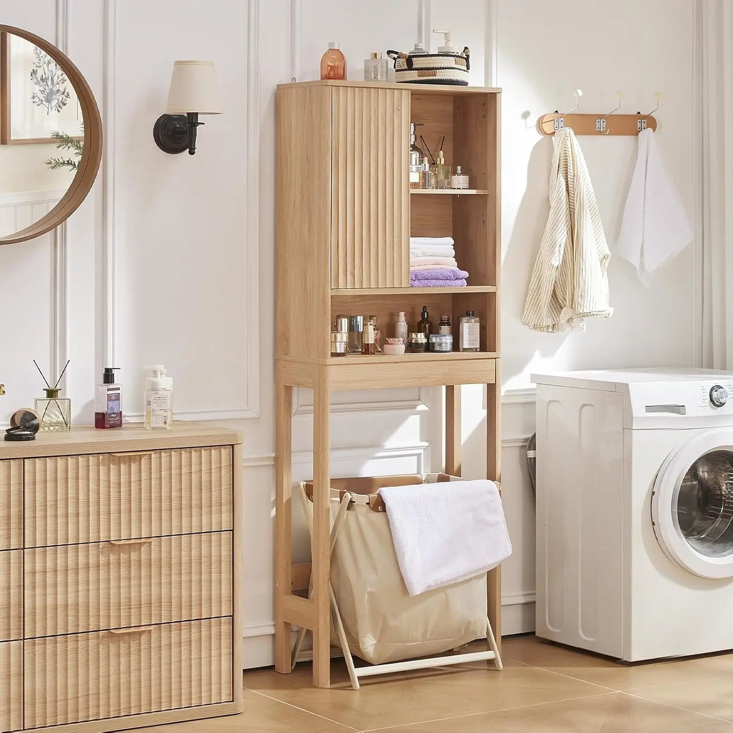 Fluted Over Toilet Storage Cabinet Set Farmhouse Bathroom Wall Organizer