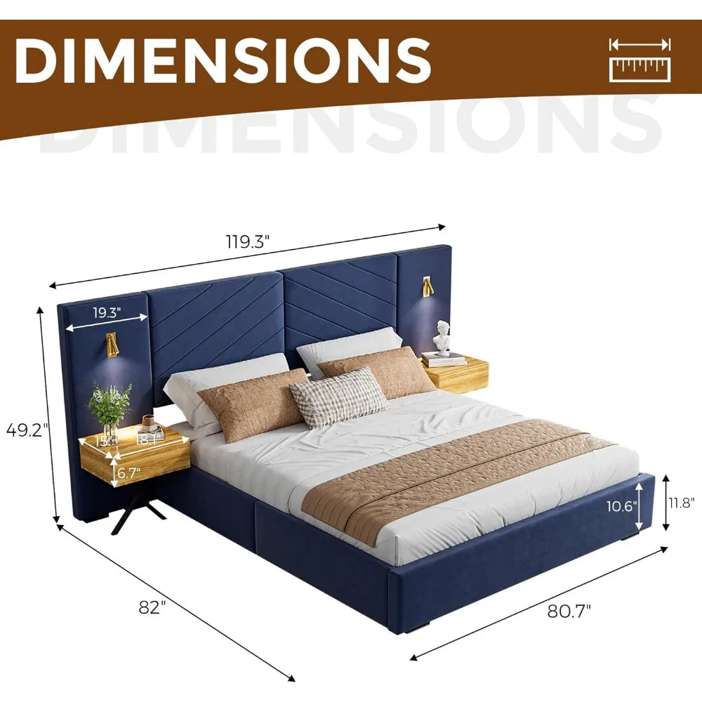 Luxury Platform Bed Frame With Headboard And LED Lights
