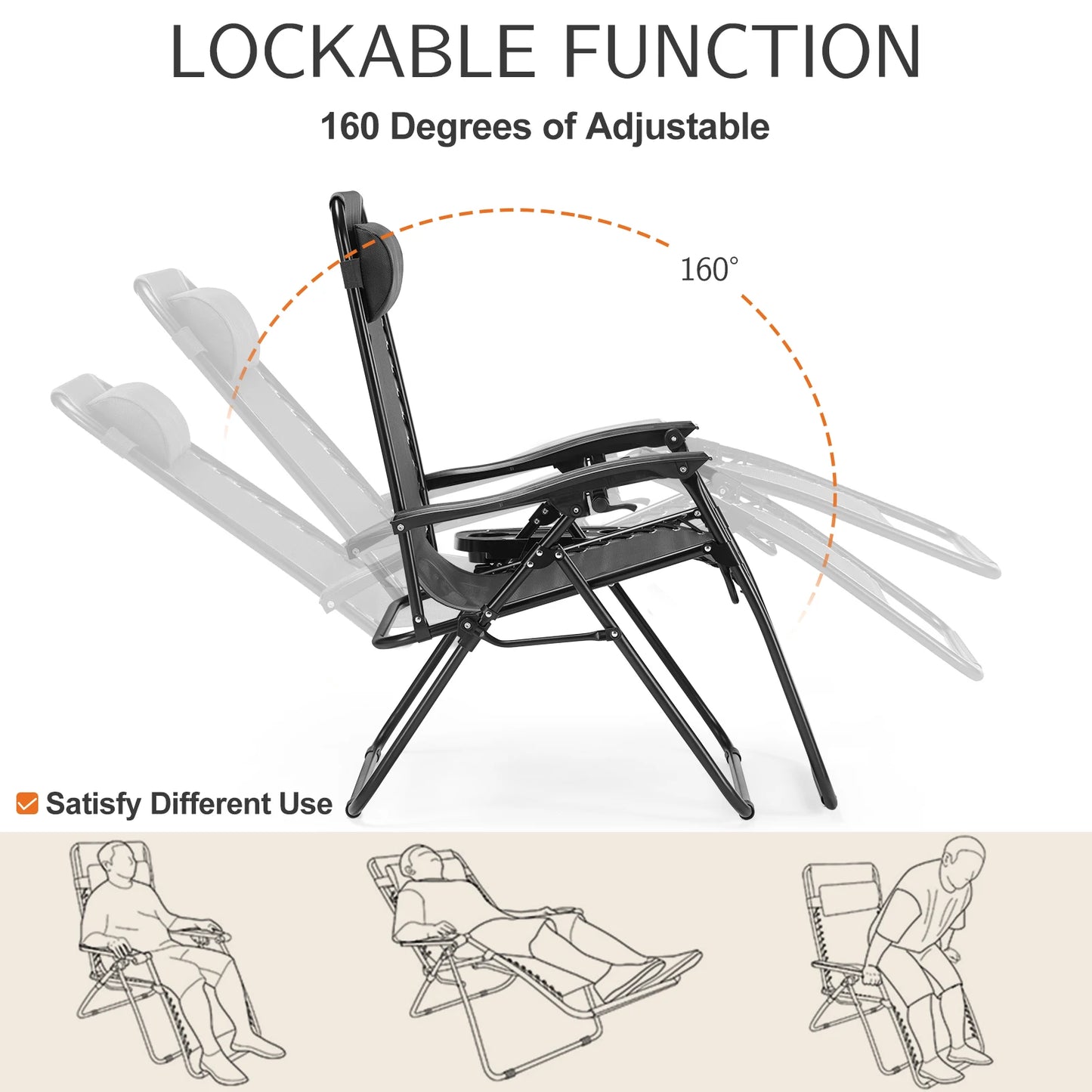 JHK Zero Gravity Portable Recliner For Outdoor Patio Lounge Chair