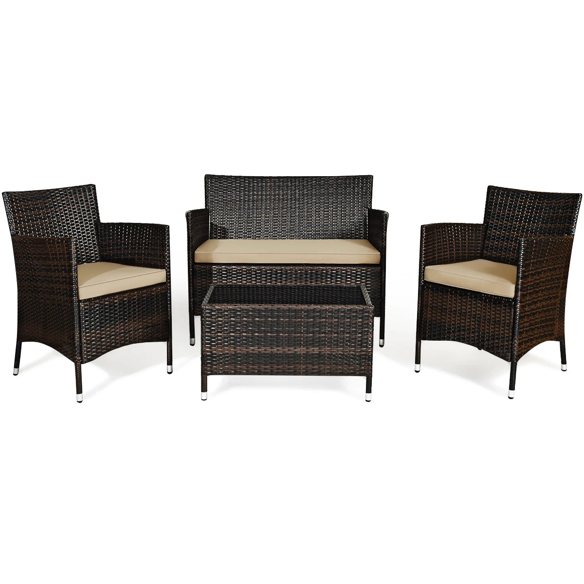 HOMASIS Rattan Patio Furniture Set Cushioned Sofa Chairs