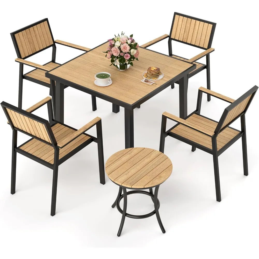 Color Aluminum Patio Dining Set With Plastic Wood Table