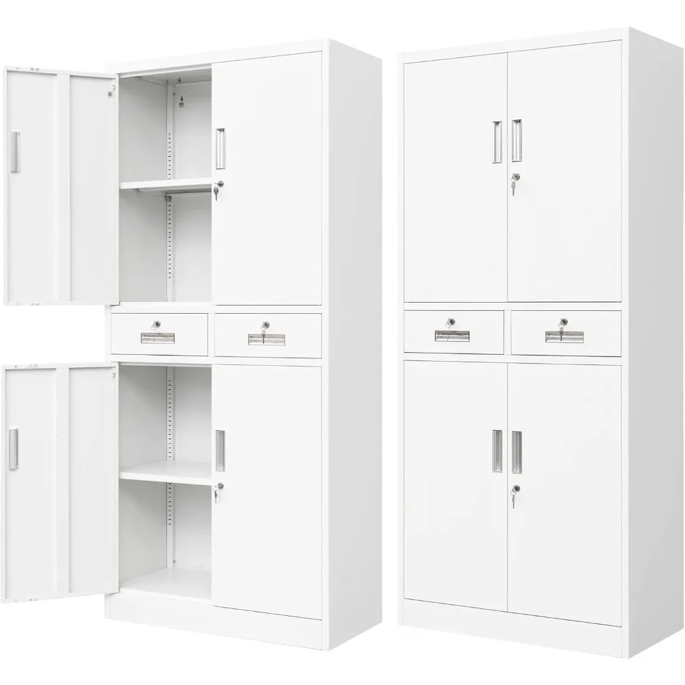Metal Locking Storage Cabinet With Drawers And Adjustable Shelves