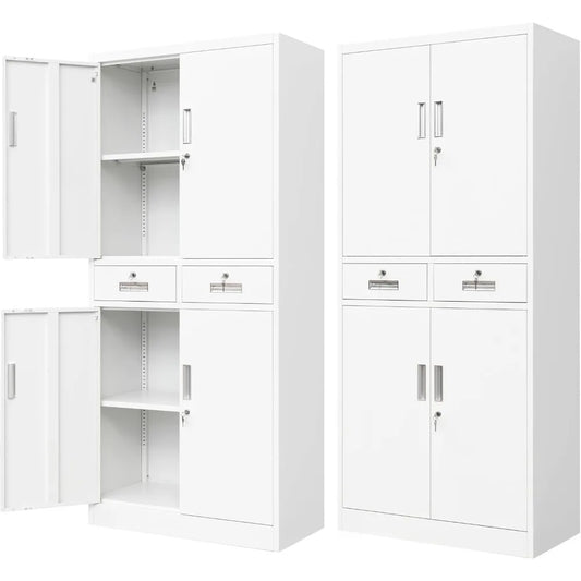 Metal Locking Storage Cabinet With Drawers And Adjustable Shelves